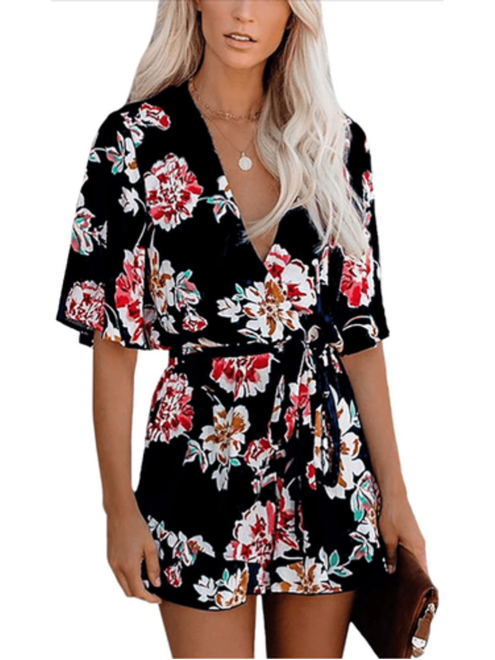 NEW Black Floral Print Romper XL NO BELT